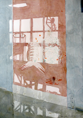 M.Hanhijoki Heijastus kuistilla akvarelli 2008