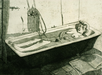 M.Hanhijoki Ihmisia jossain Kylpy Mirja kylpyammeessa viivasyvytys 1981